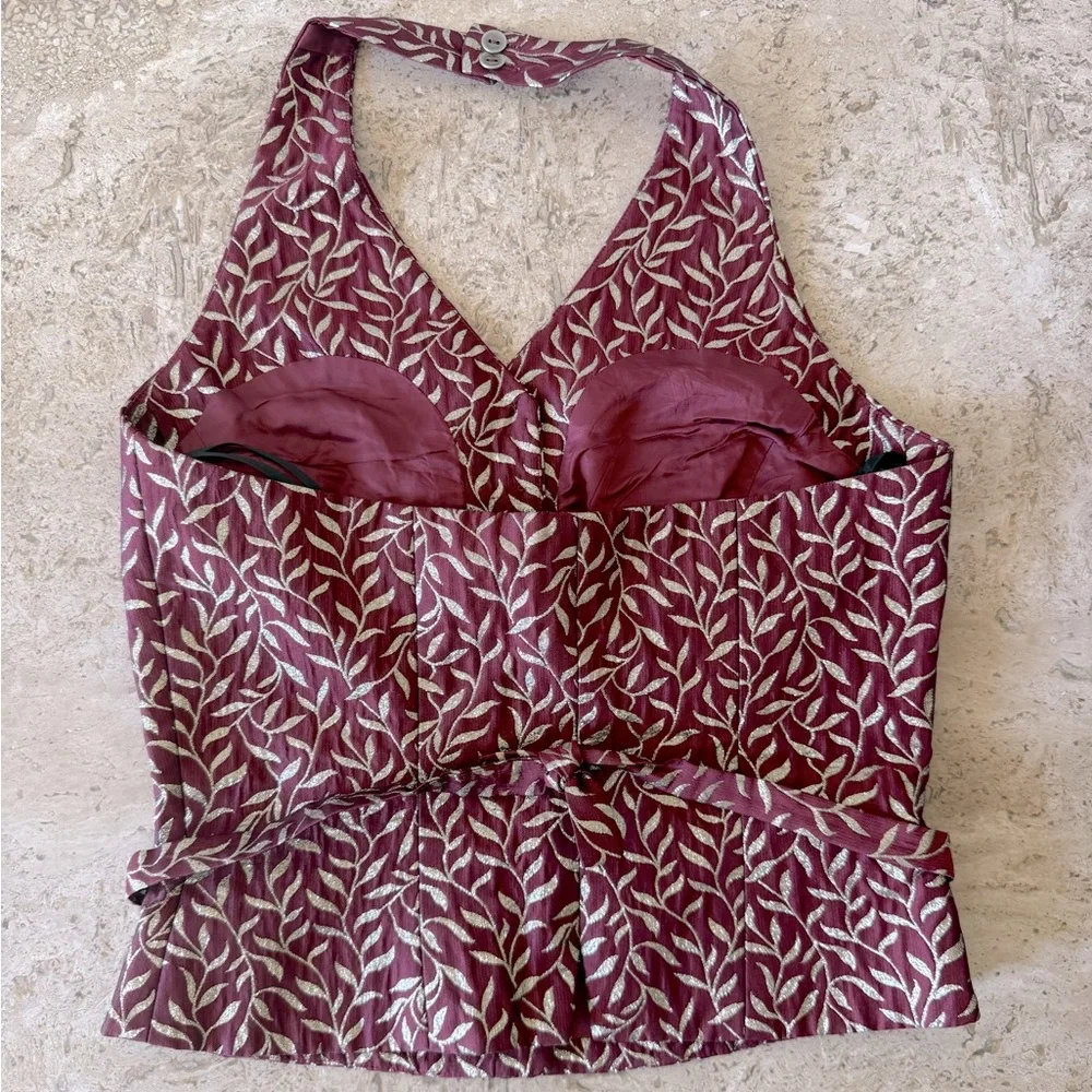VINTAGE GEORGIOU Button Up Metallic Embroidered Halter Top - Picture 2 of 3
